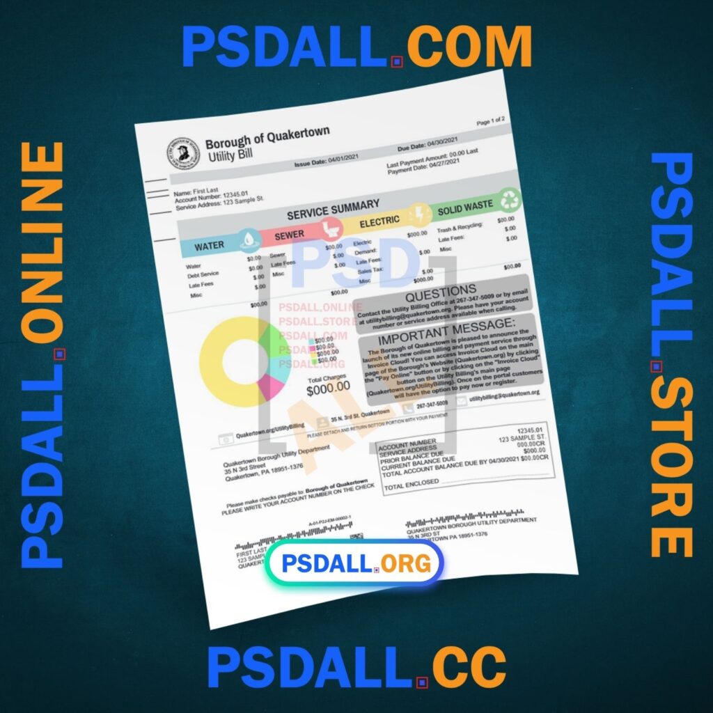 Borough Of Quakertown Utility Bill PDF Template