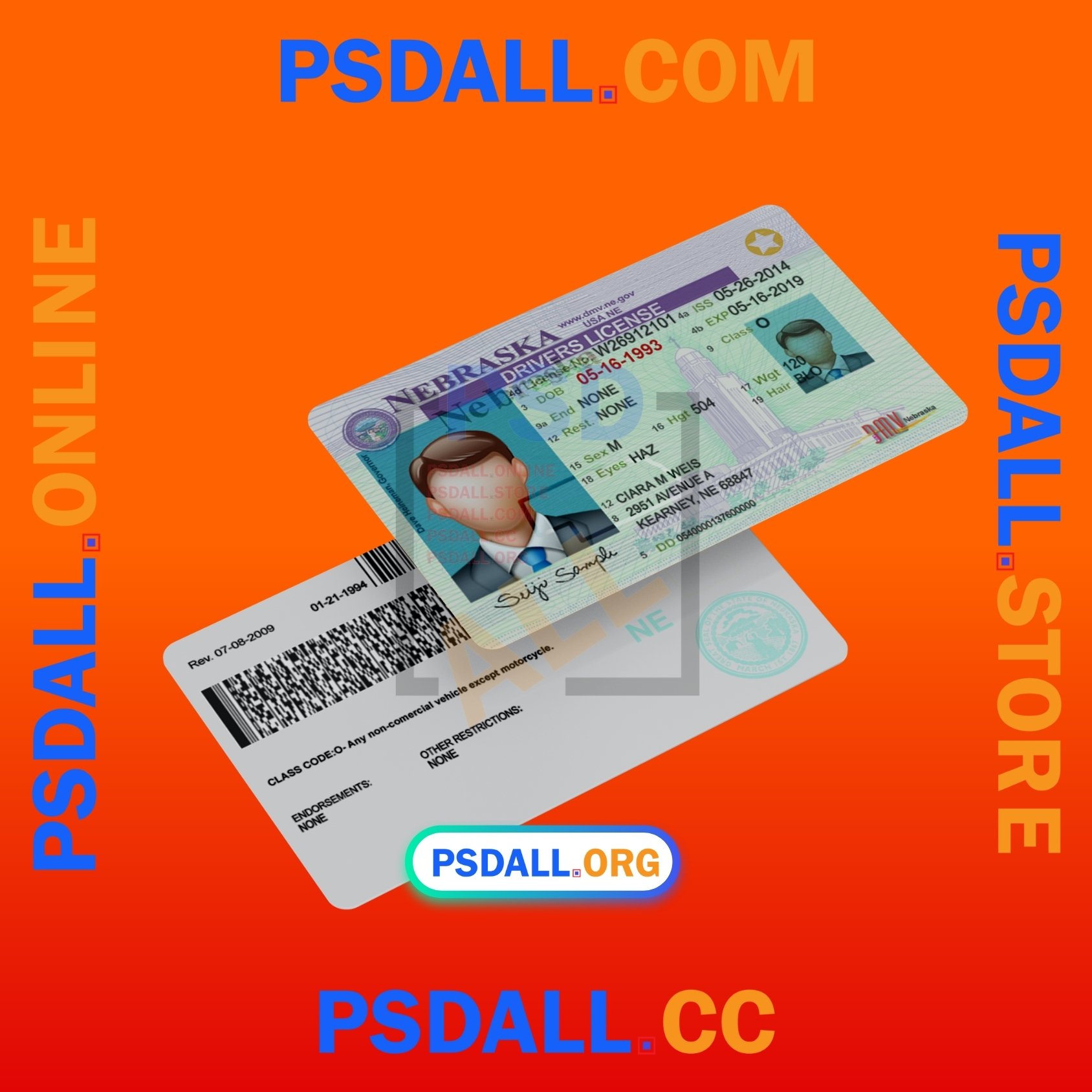 Nebraska Driver License PSD Template