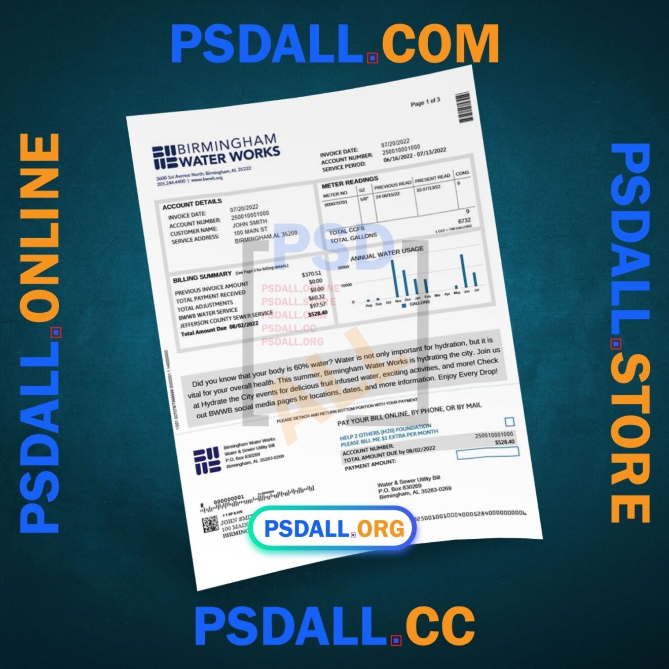 USA Alabama Birmingham Water Bill Template