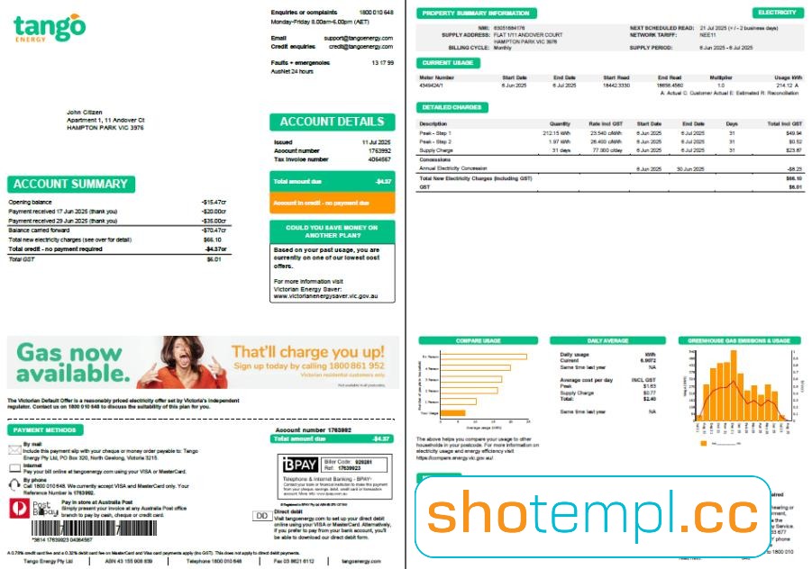 Australia People Energy Electricity Bill PSD Template
