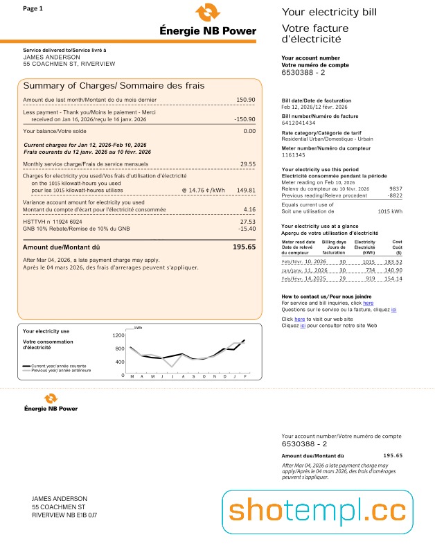 Canada ELK Energy Bill PSD Template