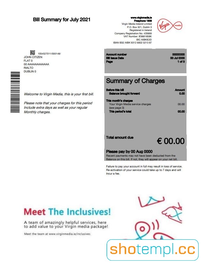 Electric Ireland Bill PDF Template