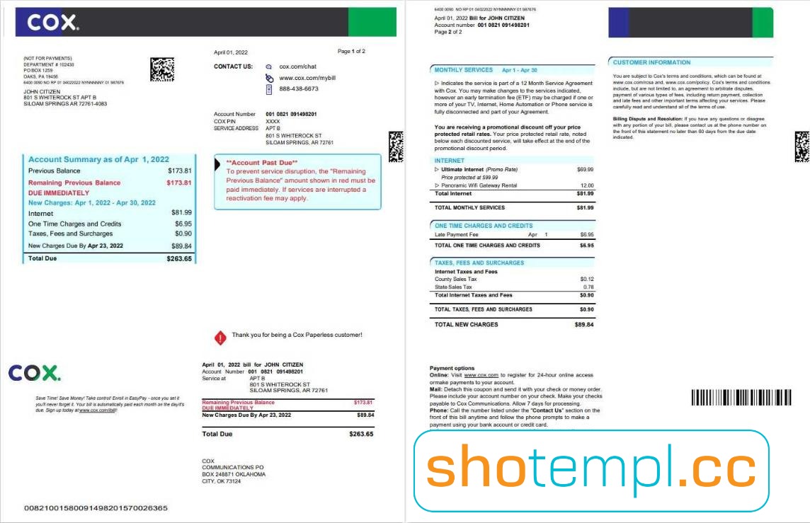 Cox Bill PDF Template