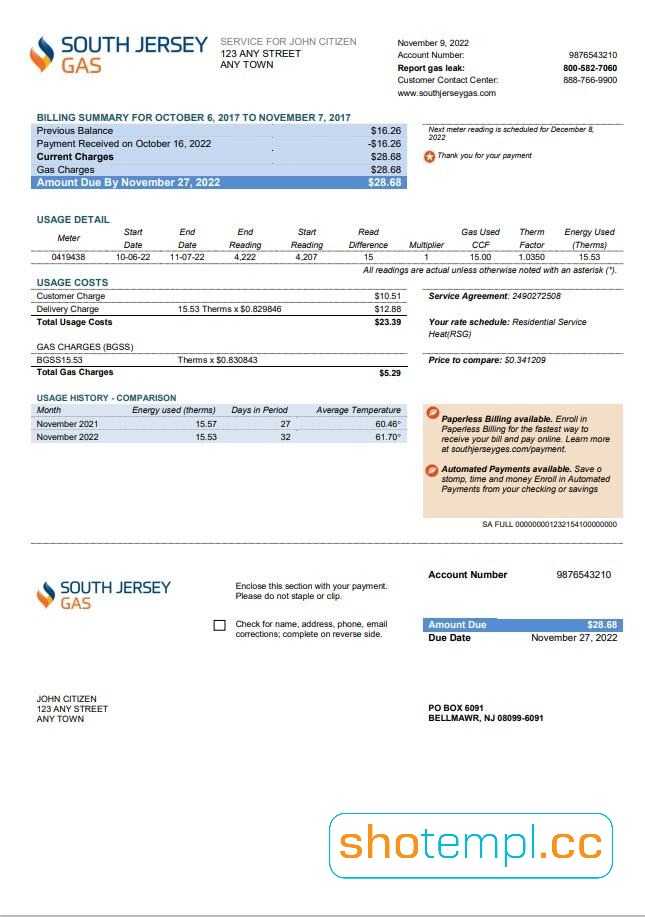 USA Virginia Atmos Energy Bill PSD Template