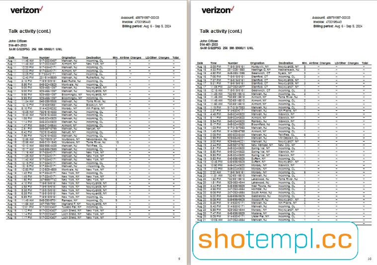 USA Verizon Service Bill PSD Template