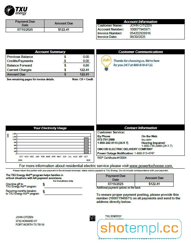 USA Texas Ambit Energy Bill PDF Template