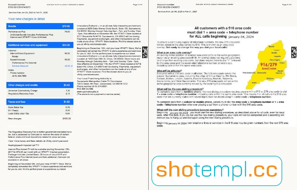 Comcast Xfinity Bill Template in PDF Format