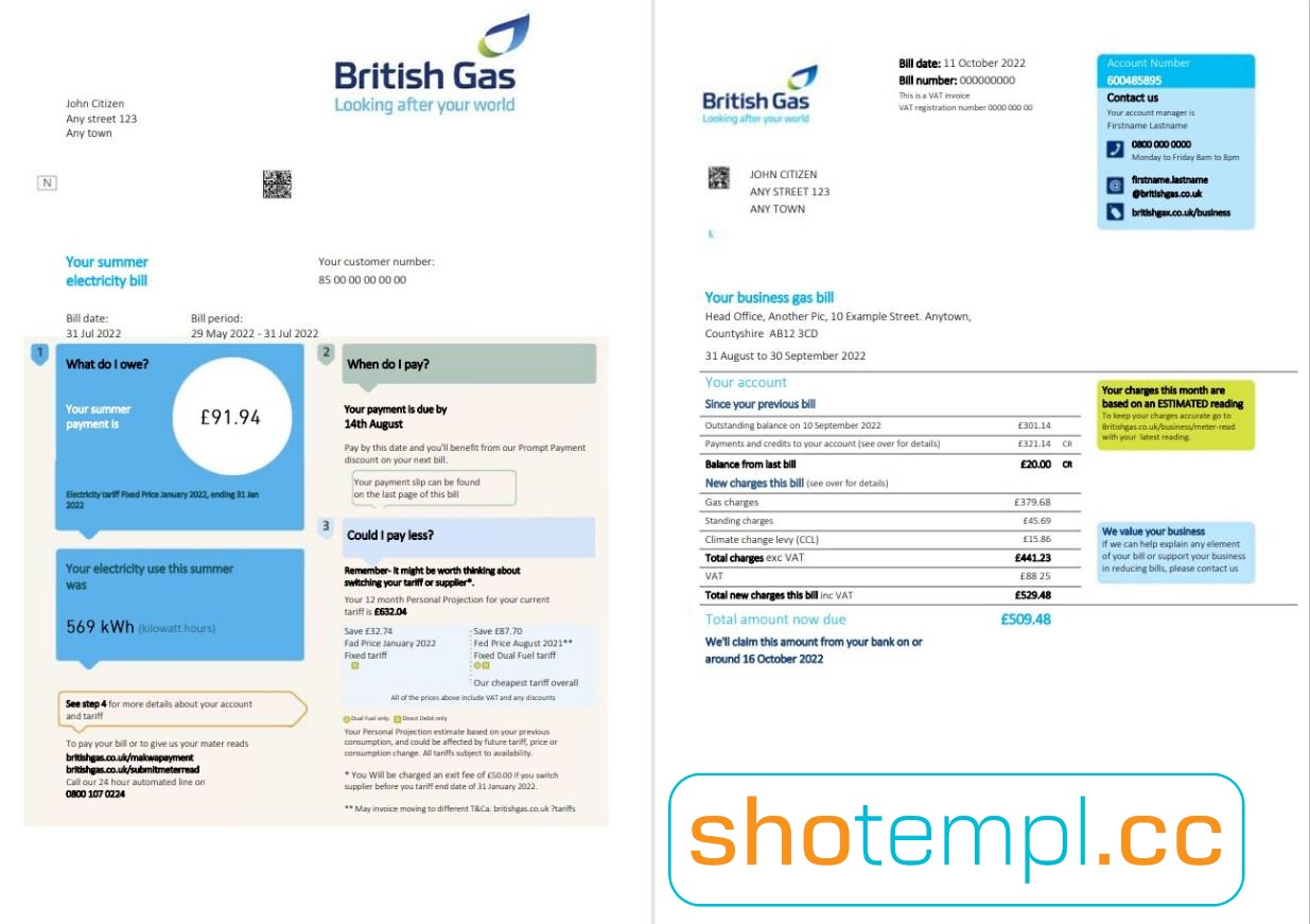British Gas Energy Bill PDF Template