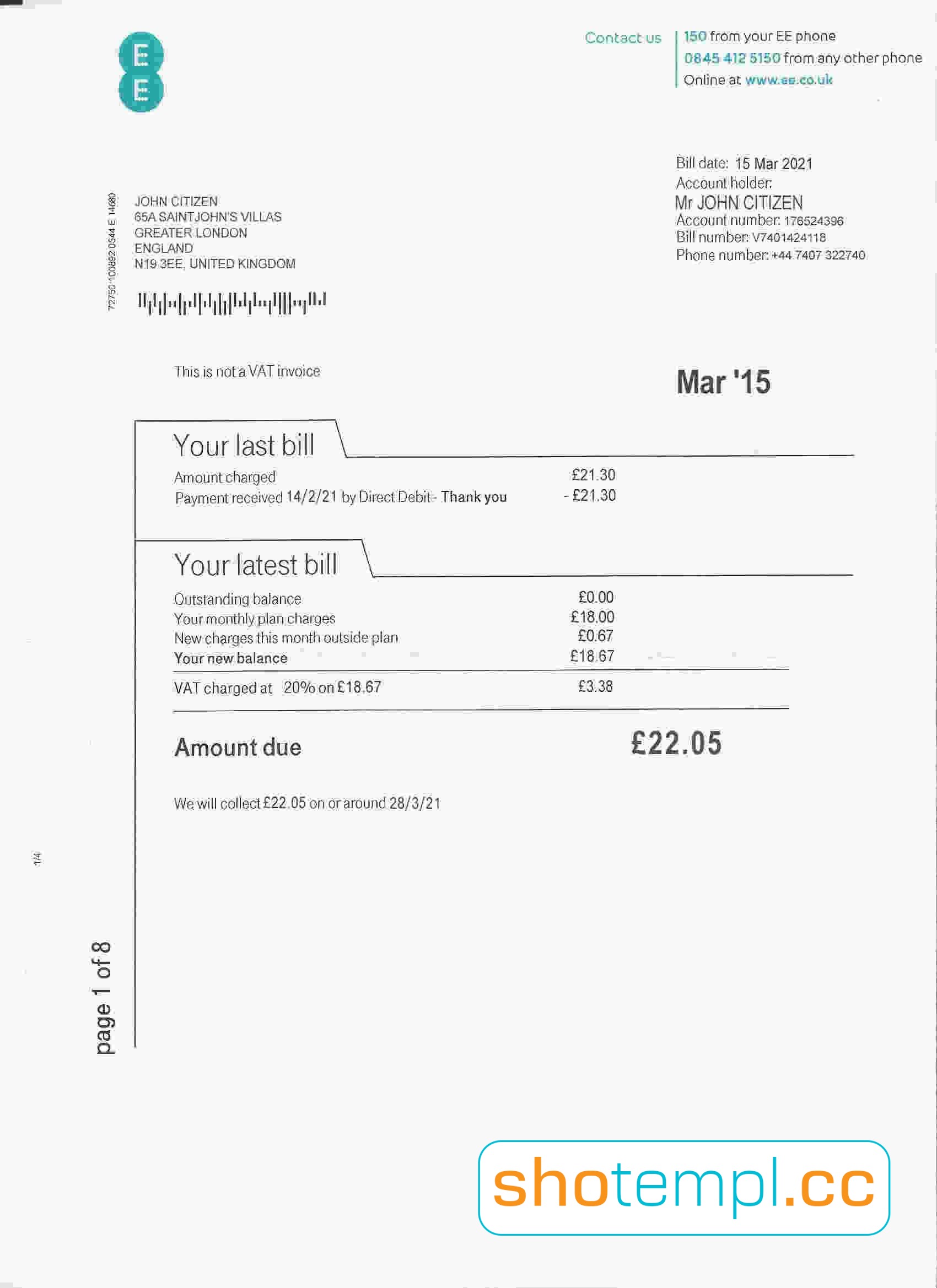 EE UK Bill Template in PDF Format