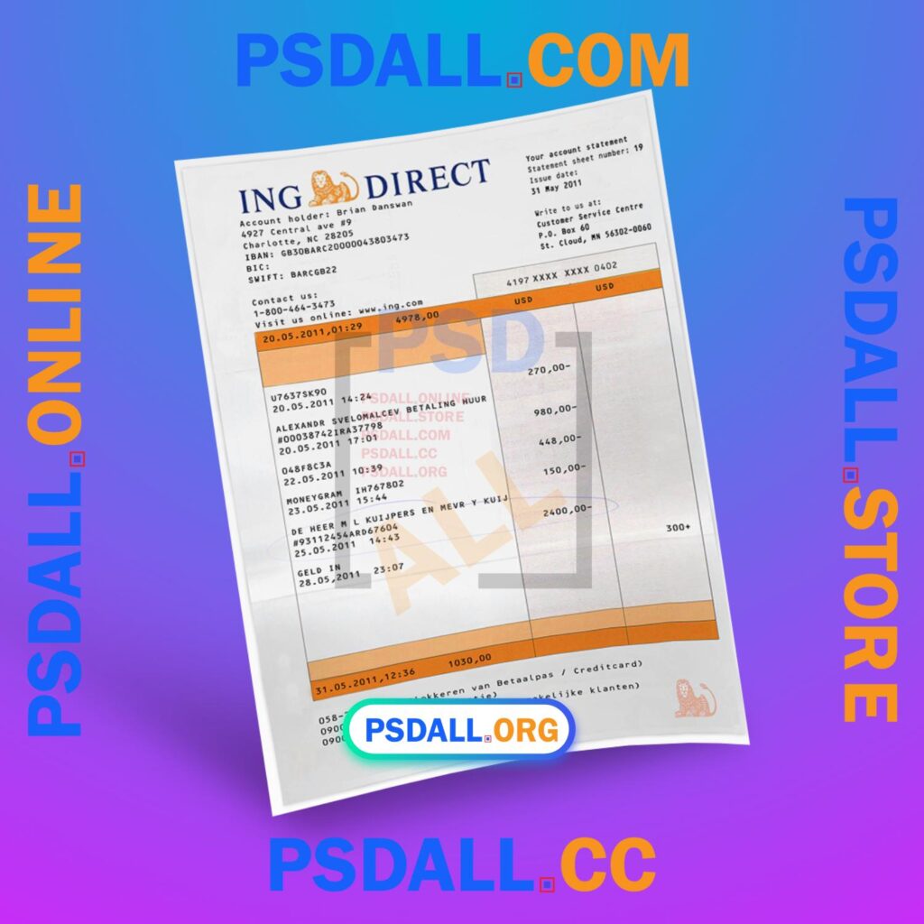 Ing Direct Bank Statement PSD Template