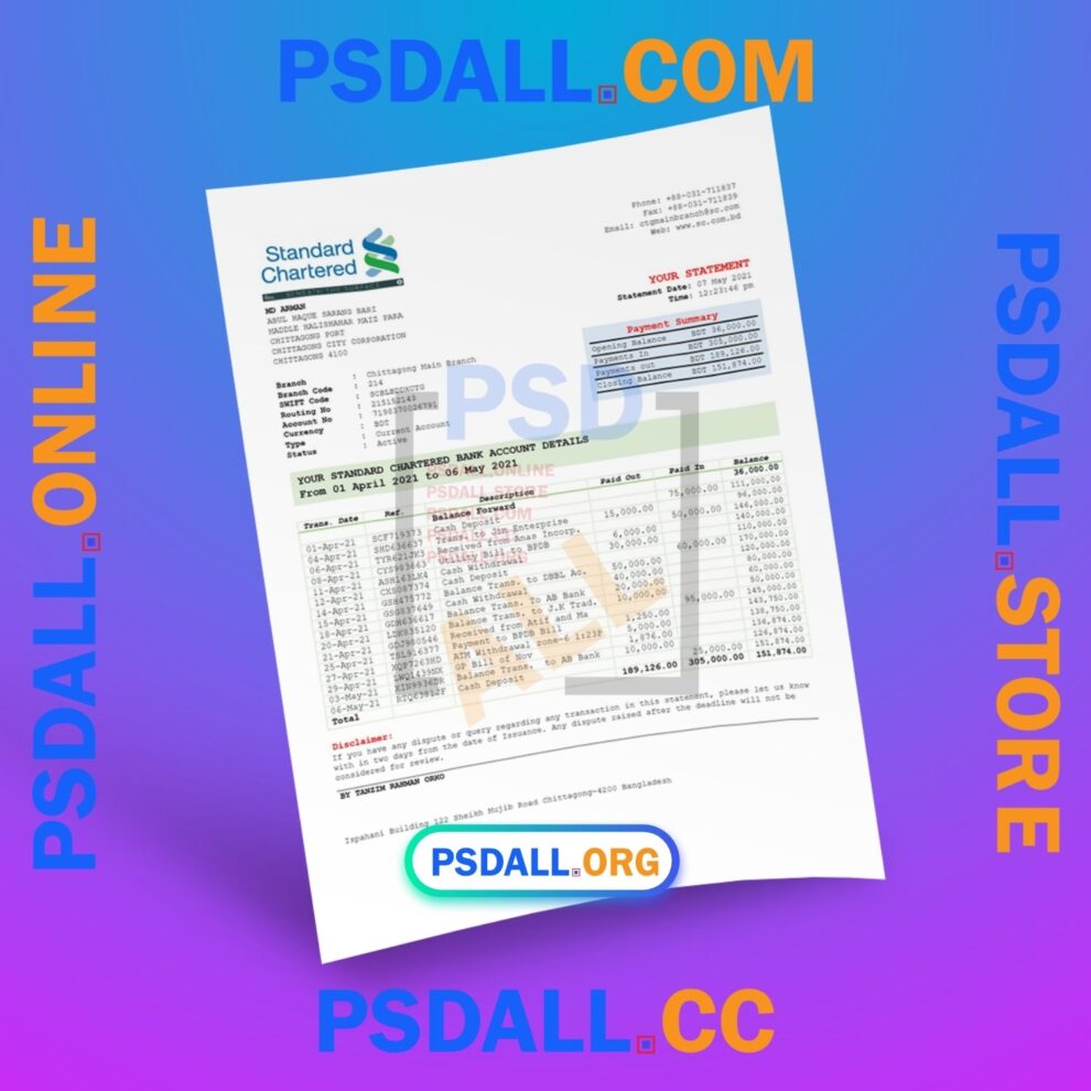Standard Chartered Bank Statement PDF Templates V2