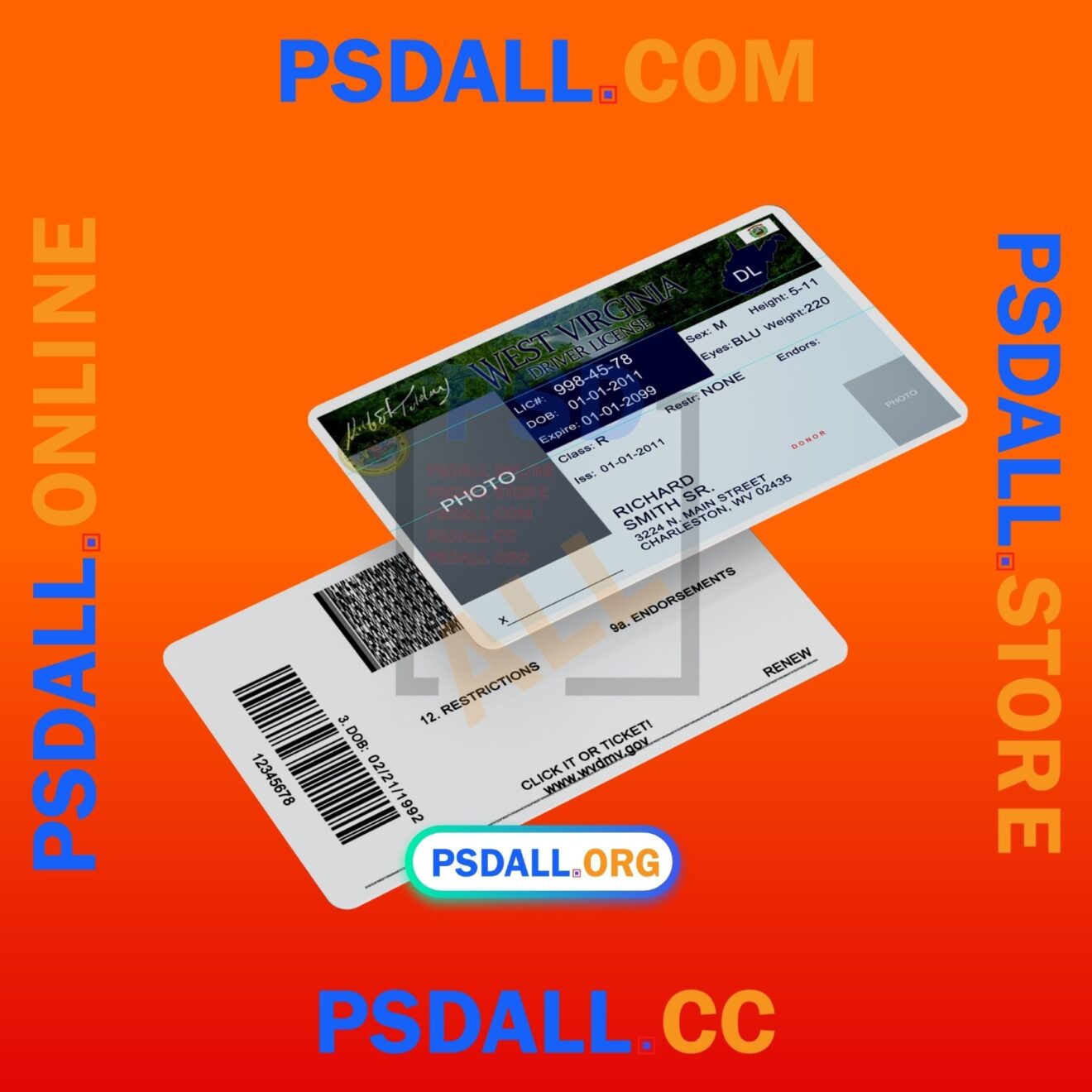 West Virginia Driver License PSD Template V2